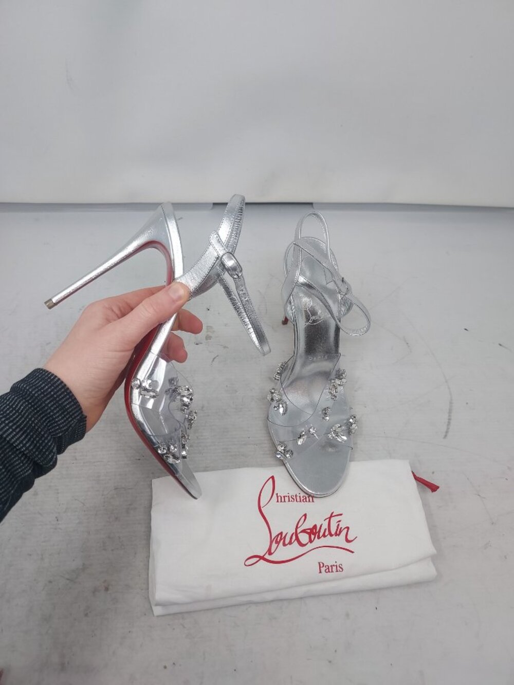 Christian Louboutin Degrasandal Queen Silver Jewel Bridal Wedding Heel Sandal